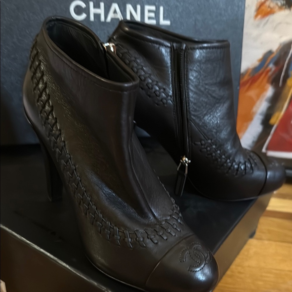 Chanel Black Ankle Boots with whipstitch Quilted Design